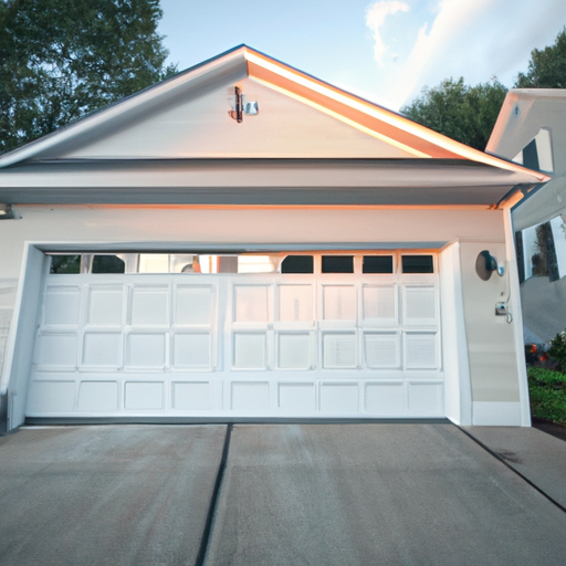 Suburban Framingham home exterior showing a modern sectional garage door, driveway, and visible tracks.