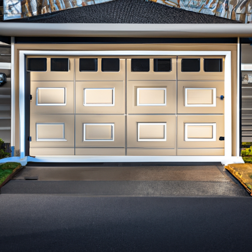 Suburban Framingham driveway with a modern insulated garage door visible on a two-car home after rain.