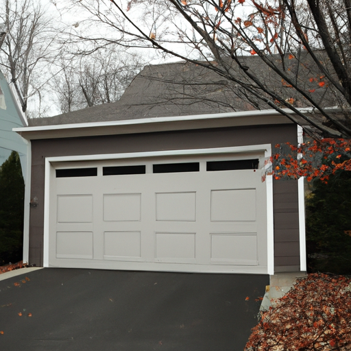 Suburban Framingham home with a modern insulated garage door and visible seals, driveway and street in view.
