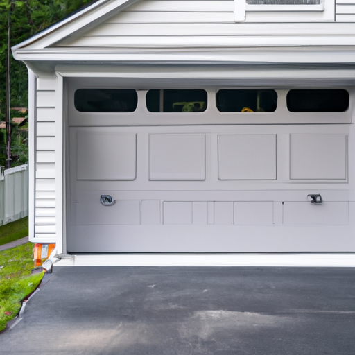Suburban Framingham home with a modern residential garage door partially open on a clear day