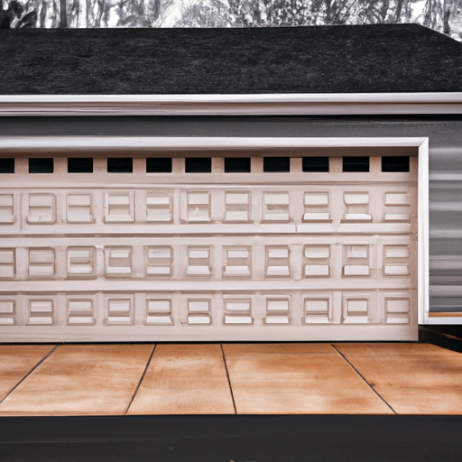 Suburban Framingham home with a prominent closed garage door, overcast morning light, clear panel texture visible.